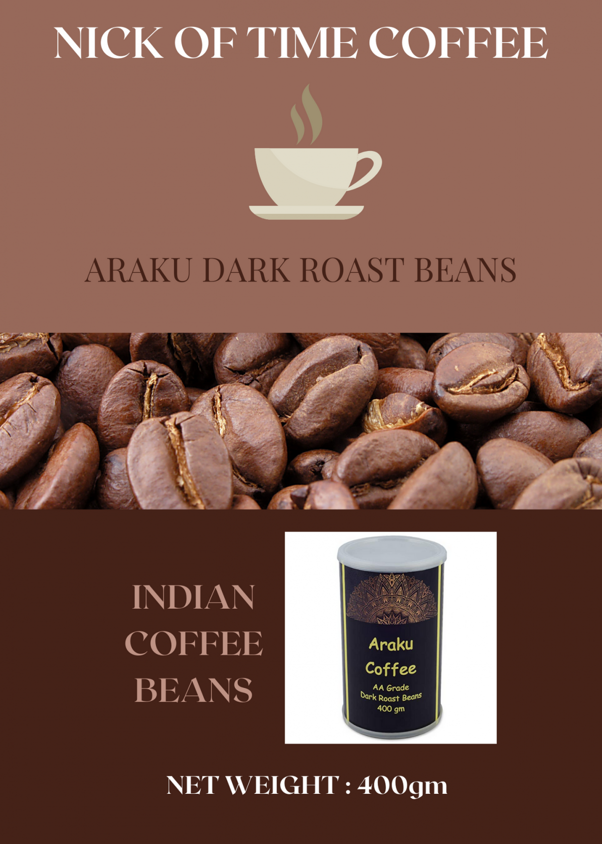 Nick Of Time Zuid-Indische Filterkoffie - 55% Koffie, 45% Cichorei | Donker Gebrand, 500g