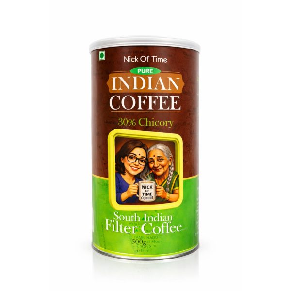 Nick of Time South Indian Filter Coffee (70% Coffee, 30% Chicory) | Arabica AA Grade Dark Roast | Enjoyed Across 14 Countries for 10+ Years | (500g |17.63 oz)