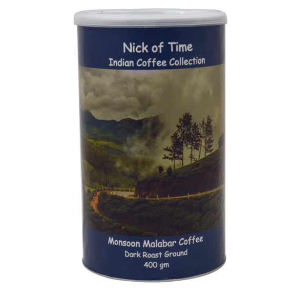 Nick Of Time Indian Monsoon Malabar Coffee Ground | 100% Arabica AA Grade Dark Roast | Enjoyed Across 14 Countries for 10+ Years | (400g|14.10 oz)